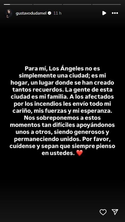 El mensaje que Gustavo Dudamel le envía a los afectados por incendios en Los Ángeles El mensaje que Gustavo Dudamel le envía a los afectados por incendios en Los Ángeles