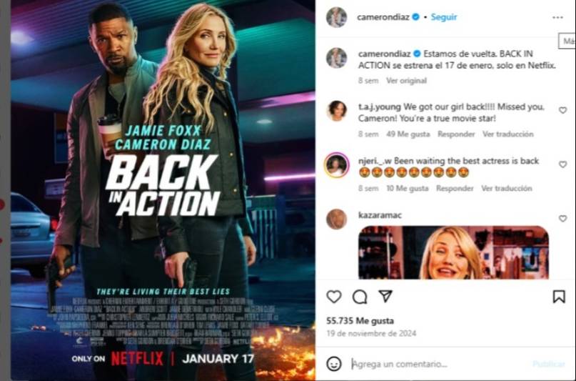 "Estamos de vuelta": Cameron Díaz regresa con nuevo proyecto "Estamos de vuelta": Cameron Díaz regresa con nuevo proyecto