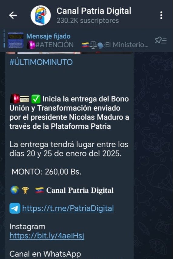 Sistema Patria arranca pago del primer bono especial de enero y este es el monto Sistema Patria arranca pago del primer bono especial de enero y este es el monto