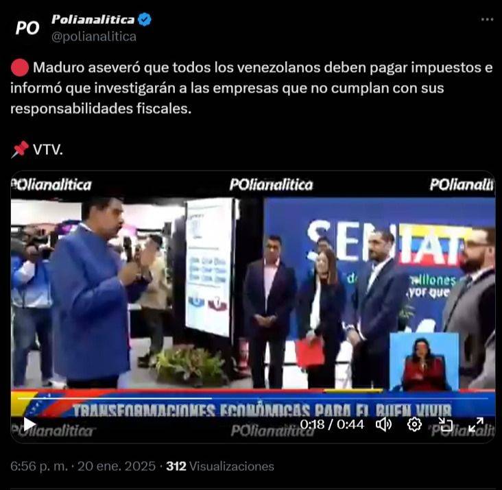 Maduro advierte que “todo el mundo” debe pagar impuesto en Venezuela Maduro advierte que “todo el mundo” debe pagar impuesto en Venezuela