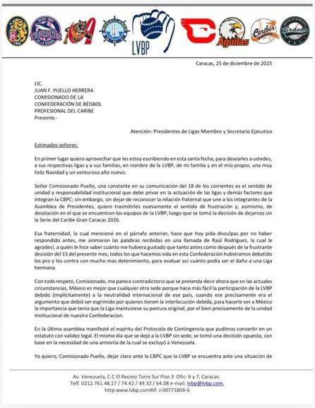 LVBP responde a la exclusión de Venezuela como anfitriona de la Serie del Caribe