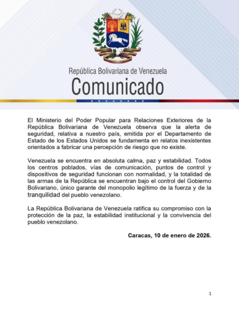 Venezuela desmiente alerta de seguridad de EEUU: Se fundamenta en relatos inexistentes Venezuela desmiente alerta de seguridad de EEUU: Se fundamenta en relatos inexistentes