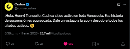 ¿Cashea se encuentra suspendida? la empresa se pronunció este 11 de enero