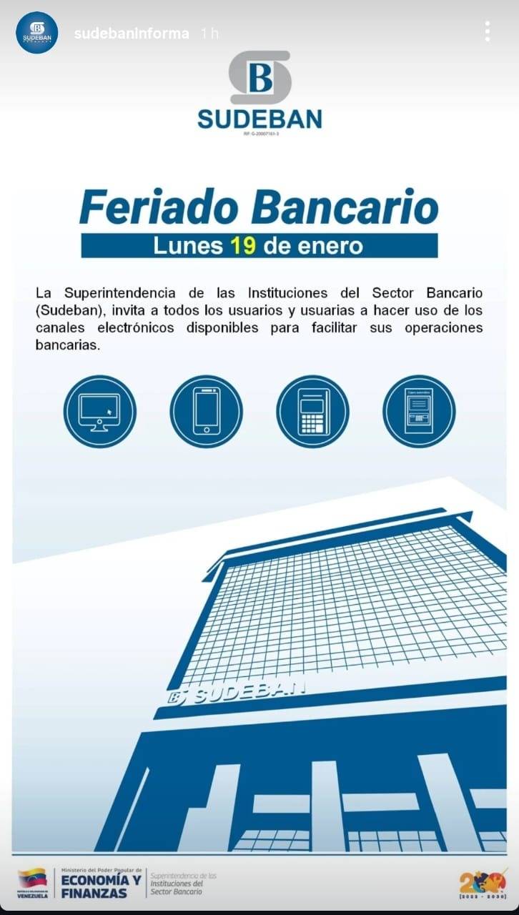 Banca nacional no trabajará el lunes 19 de enero: detalles