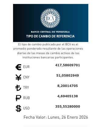 Dólar y euro BCV para el 26 de enero: así se cotizarán las monedas oficiales Dólar y euro BCV para el 26 de enero: así se cotizarán las monedas oficiales