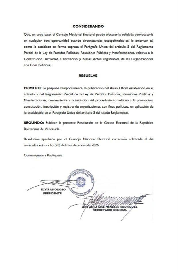 CNE pospone temporalmente el registro de nuevas organizaciones políticas: Comunicado