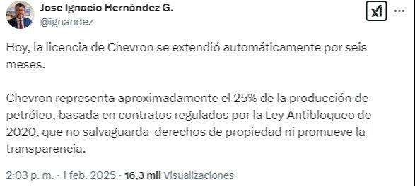 ¿Licencia de Chevron se extendió automáticamente este 1 de febrero? Esto se sabe ¿Licencia de Chevron se extendió automáticamente este 1 de febrero? Esto se sabe