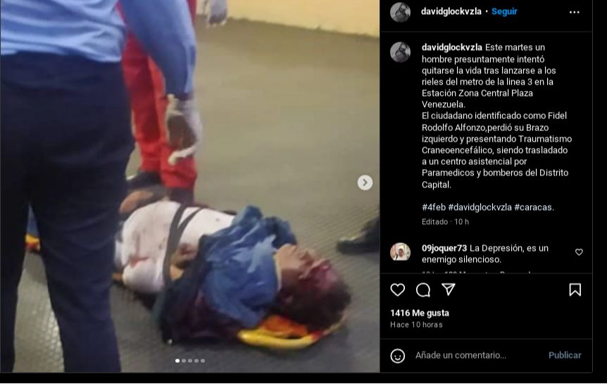 Hombre se lanza a los rieles del Metro de Caracas en Plaza Venezuela Hombre se lanza a los rieles del Metro de Caracas en Plaza Venezuela