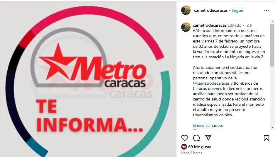 Segundo caso en la semana: Adulto mayor se lanza a los rieles del Metro de Caracas