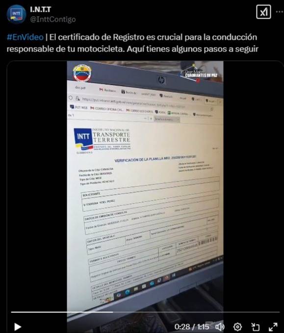 INTT: ¿Cómo tramitar en línea el certificado de registro para motos y evitar multas? INTT: ¿Cómo tramitar en línea el certificado de registro para motos y evitar multas?