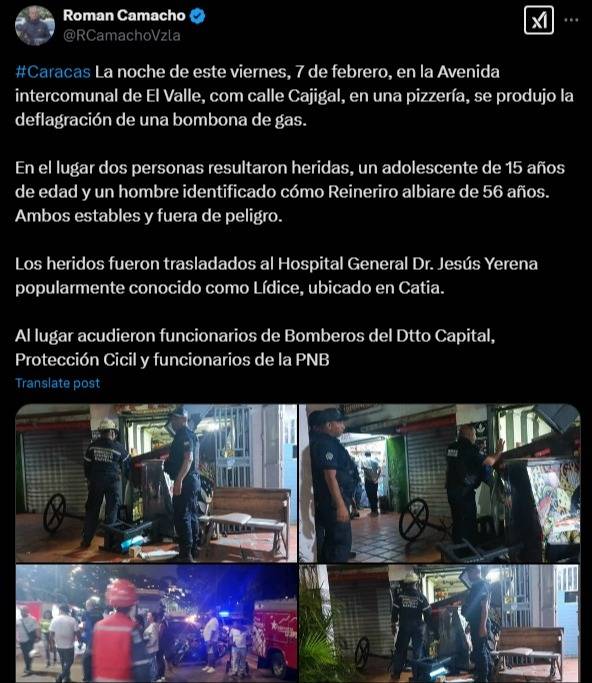 Explosión de bombona de gas en pizzeria deja dos heridos en El Valle Explosión de bombona de gas en pizzeria deja dos heridos en El Valle