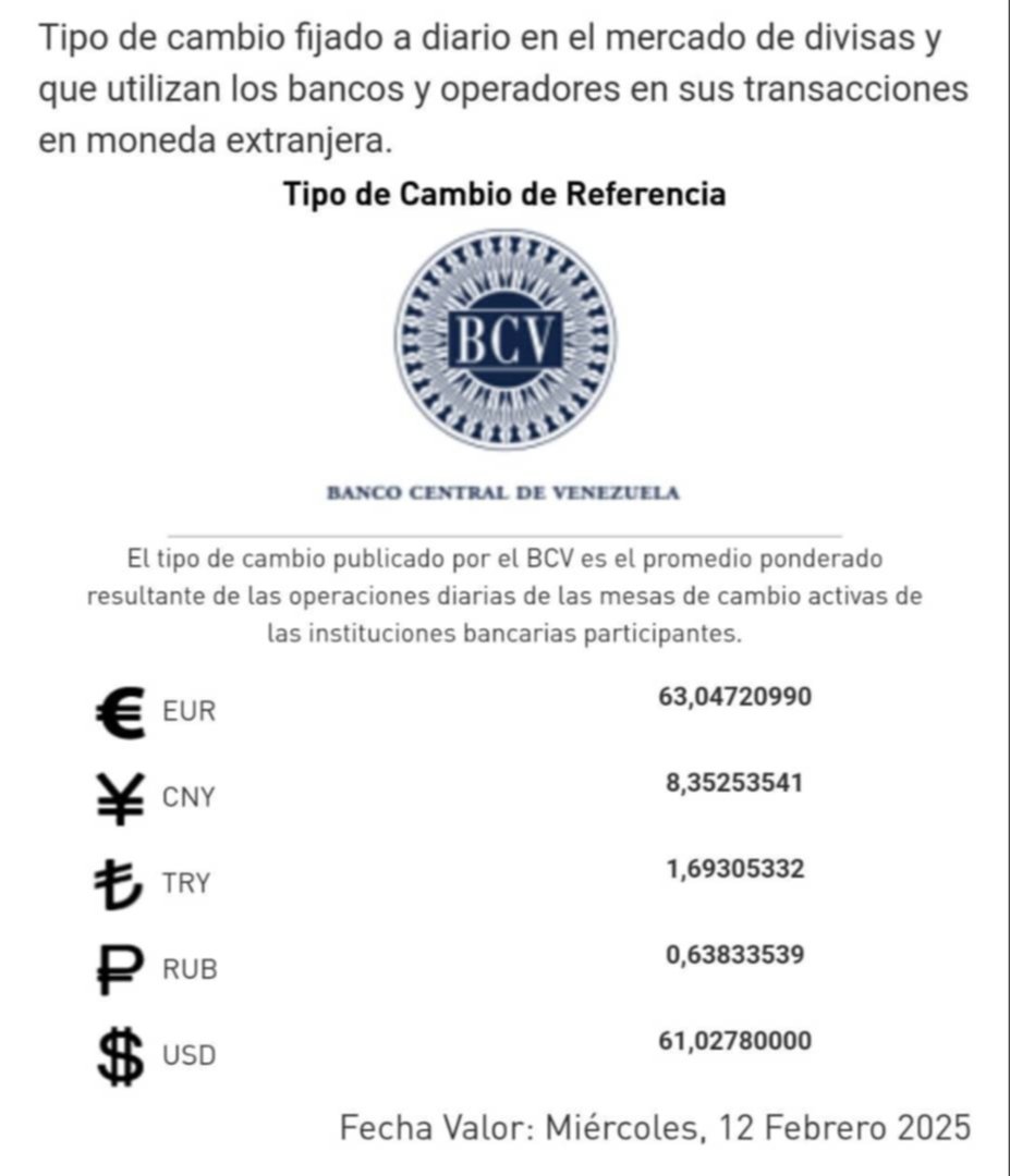 Dólar BCV: Cotización de la moneda estadounidense para el 12 de febrero Dólar BCV: Cotización de la moneda estadounidense para el 12 de febrero