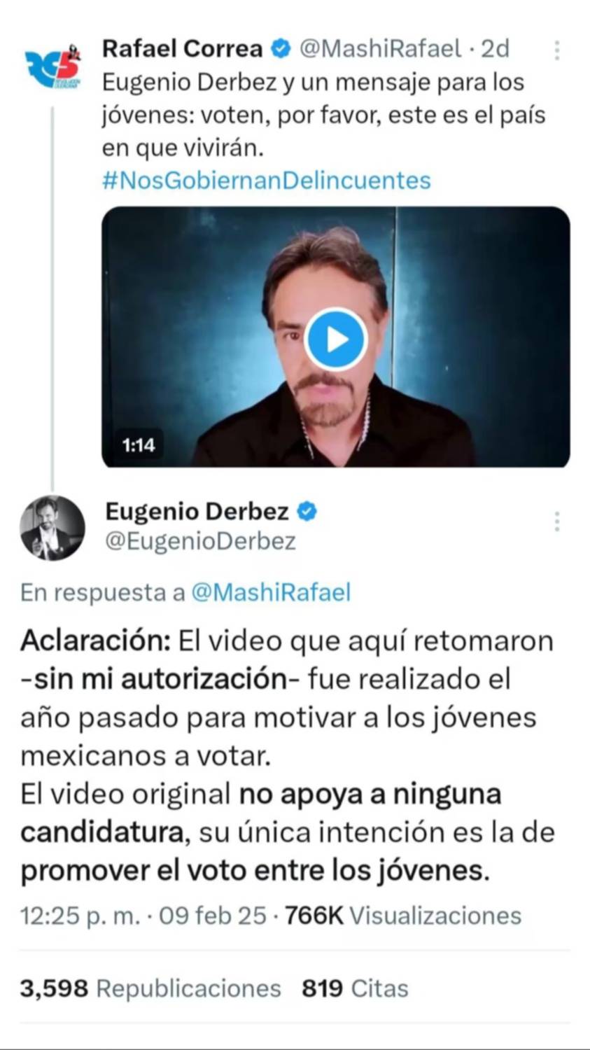 Eugenio Derbez denuncia el uso de su imagen en campaña política