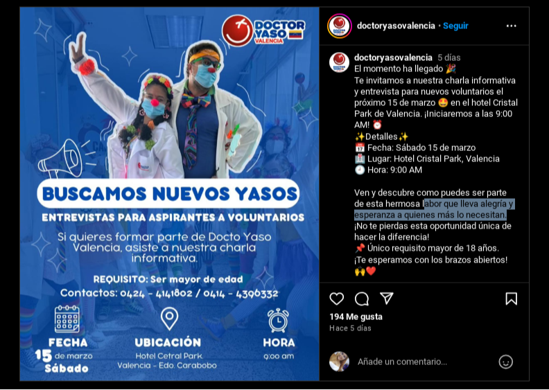Doctor Yaso Valencia se encuentra en la búsqueda de nuevos voluntarios: el único requisito es ser mayor de edad