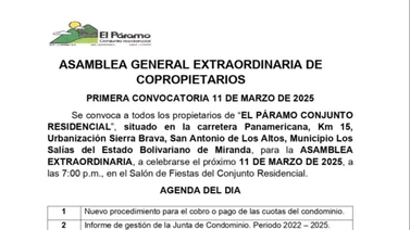 CONVOCATORIA ASAMBLEA EL PÁRAMO CONJUNTO RESIDENCIAL 28 FEB 2025