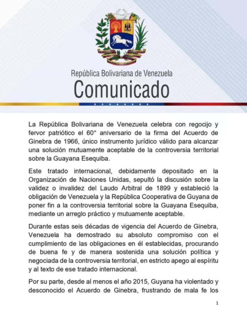 Canciller afirma: solo el Acuerdo de Ginebra puede dirimir la controversia del Esequibo