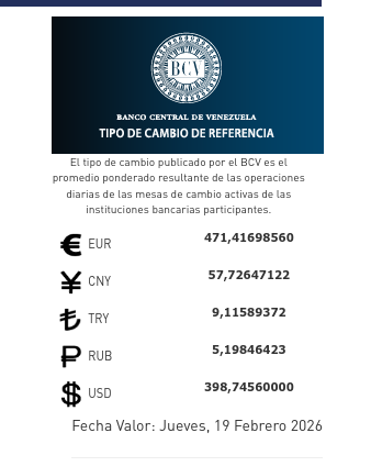 Dólar y euro BCV para hoy 19 de febrero: así se cotizan las monedas oficiales