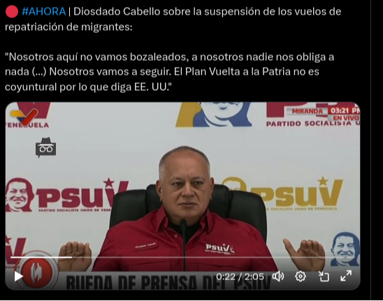 Diosdado Cabello sobre vuelos Vuelta a la Patria: Nosotros vamos a seguir Diosdado Cabello sobre vuelos Vuelta a la Patria: Nosotros vamos a seguir