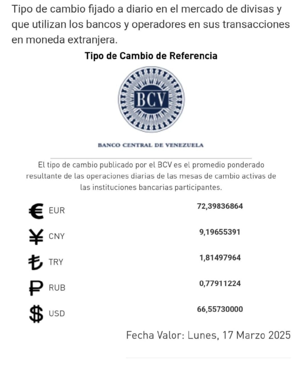 Dólar BCV: Valor de la moneda estadounidense para el 17 de marzo Dólar BCV: Valor de la moneda estadounidense para el 17 de marzo