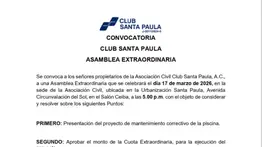 CONVOCATORIA DEL CLUB SANTA PAULA 10  DE MARZO DE 2026