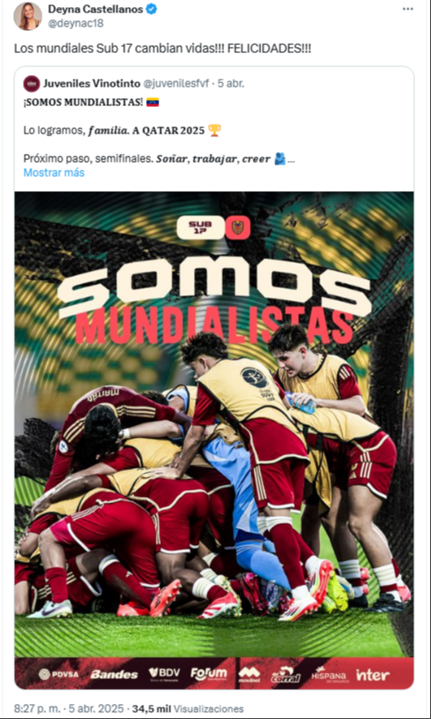 Deyna Castellanos felicita a La Vinotinto: Los mundiales sub-17 cambian vidas