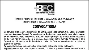 CONVOCATORIA BFC BANCO FONDO COMÚN 16 ABR 2025