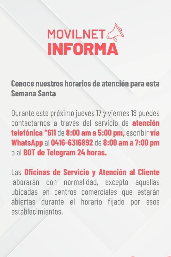 Movilnet: conozca los horarios de atención para reportar fallas del servicio durante Semana Santa