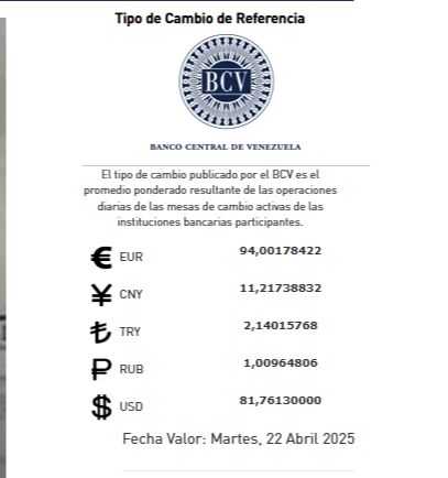 Precio del dólar BCV para hoy 22 de abril: así amanece la moneda estadounidense Precio del dólar BCV para hoy 22 de abril: así amanece la moneda estadounidense