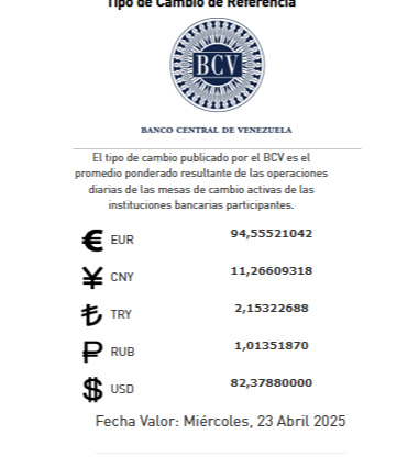 Precio del dólar BCV para hoy 23 de abril: así amanece la moneda estadounidense Precio del dólar BCV para hoy 23 de abril: así amanece la moneda estadounidense