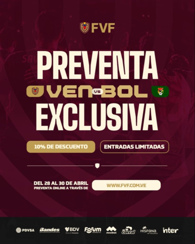 Inicia la preventa de entradas para el choque crucial entre Venezuela y Bolivia: tienen un 10% de descuento Inicia la preventa de entradas para el choque crucial entre Venezuela y Bolivia: tienen un 10% de descuento