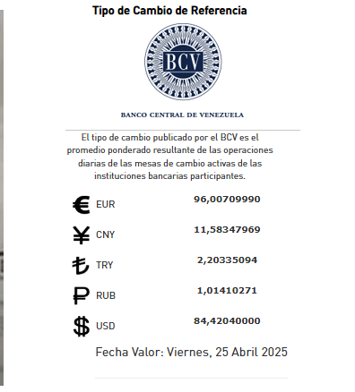 Precio del dólar BCV para hoy 25 de abril: así amanece la moneda este viernes Precio del dólar BCV para hoy 25 de abril: así amanece la moneda este viernes