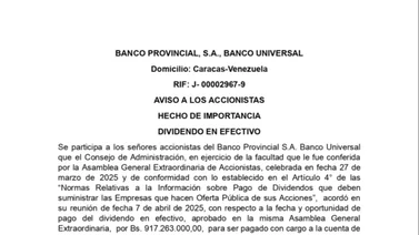 BANCO PROVINCIAL, S.A. BANCO UNIVERSAL COMUNICADO 25 ABR 25.