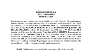 CONVOCATORIA INVERSIONES HMR C.A. 28 ABR 25
