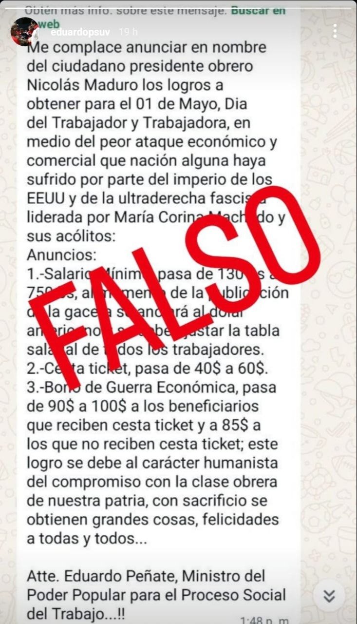Desmienten supuesto aumento del Bono de Guerra a $100 para el 1 de mayo Desmienten supuesto aumento del Bono de Guerra a $100 para el 1 de mayo