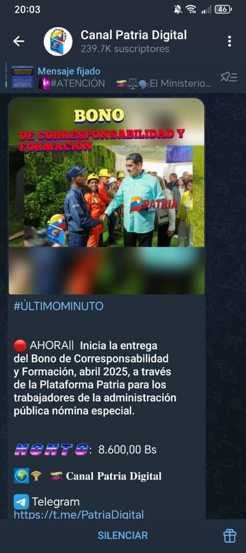 Sistema Patria: inicia el pago de megabono por Bs. 8.600 este 29 de abril Sistema Patria: inicia el pago de megabono por Bs. 8.600 este 29 de abril