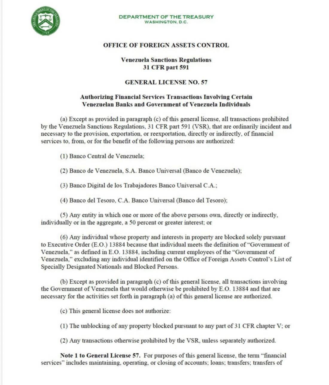 Conoce los bancos que se ven beneficiados con el levantamiento de sanciones por parte de EEUU: LISTA Conoce los bancos que se ven beneficiados con el levantamiento de sanciones por parte de EEUU: LISTA