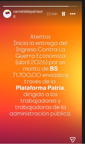Arranca pago del Ingreso de Guerra Económica de abril para el personal activo: monto en Patria Arranca pago del Ingreso de Guerra Económica de abril para el personal activo: monto en Patria