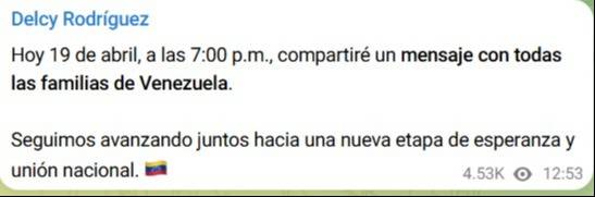 ¡Atención! Delcy Rodríguez hablará a las familias venezolanas esta noche: detalles