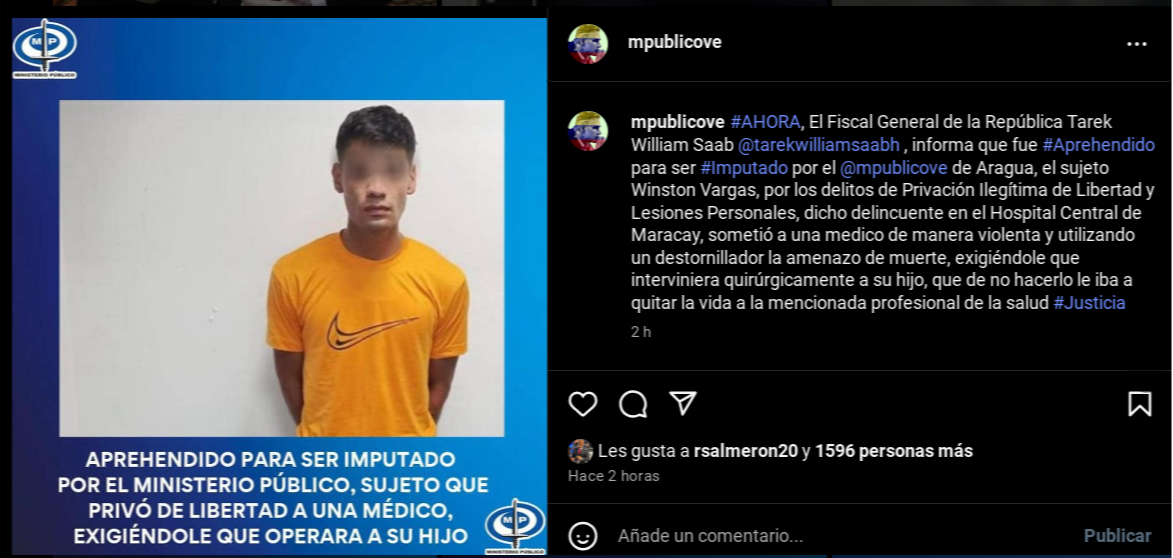 Capturan al sujeto que amenazó a una doctora con un destornillador en Aragua: exigía que operaran a su hijo Capturan al sujeto que amenazó a una doctora con un destornillador en Aragua: exigía que operaran a su hijo