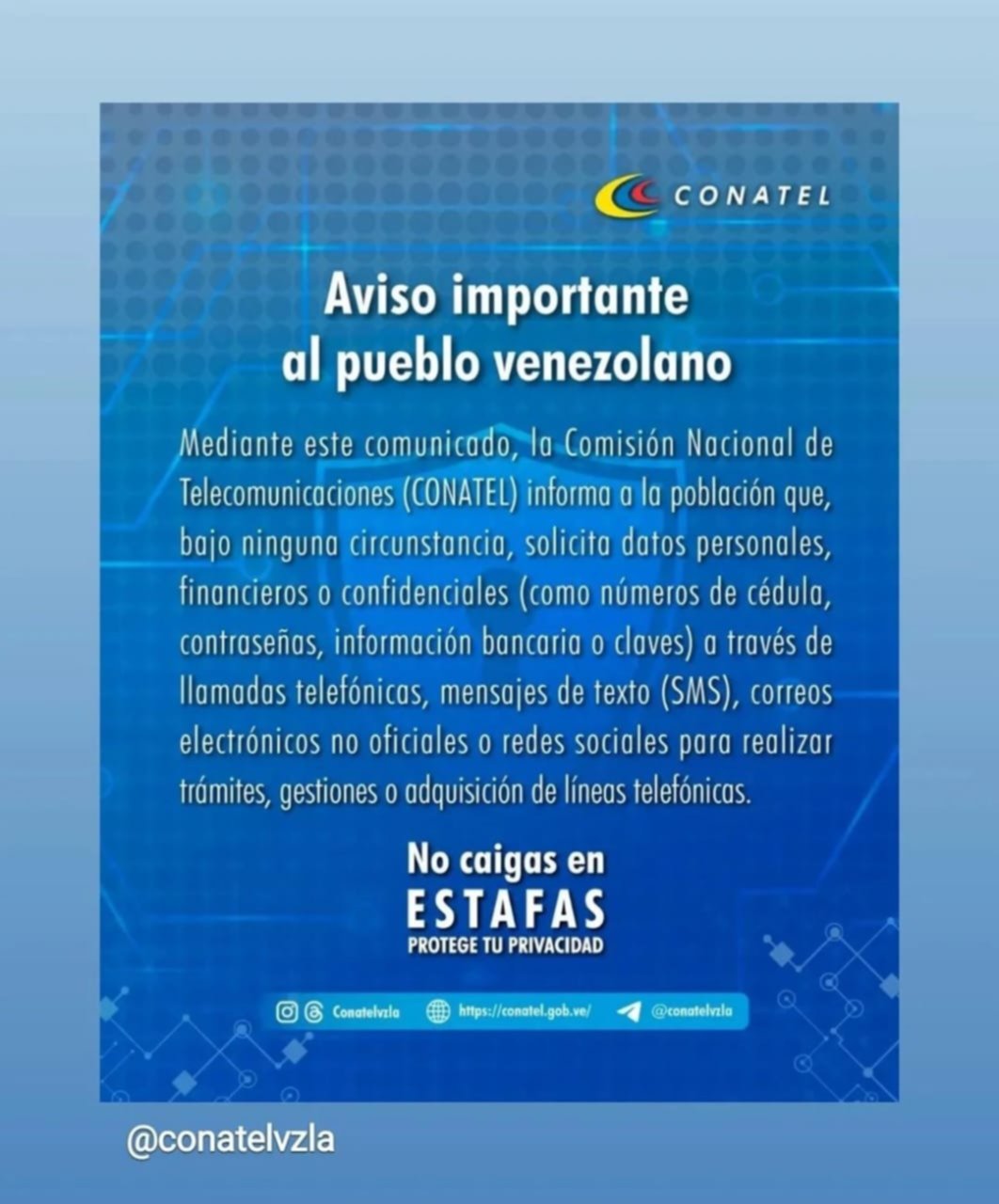 Conatel emite alerta de estafas a través de llamadas y correos