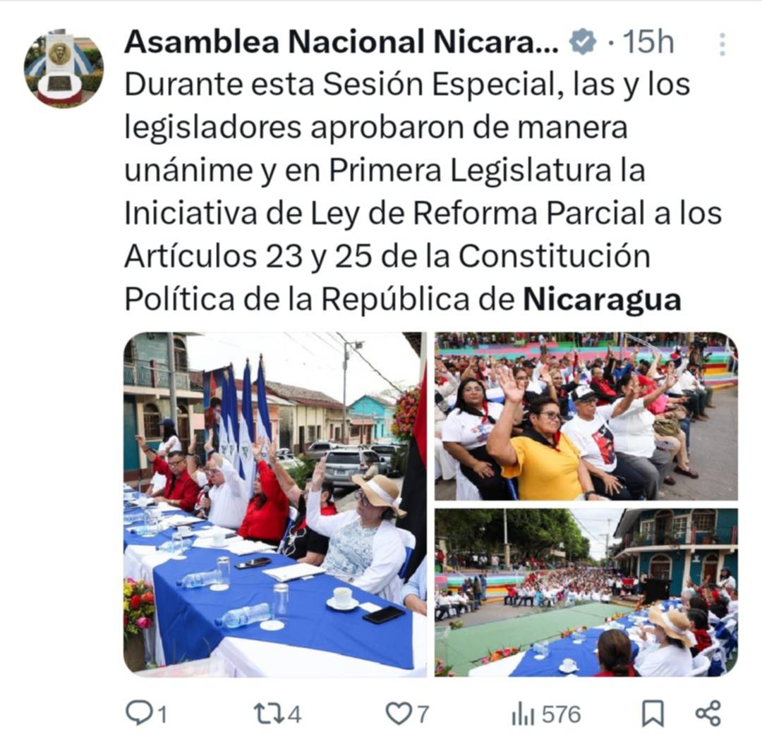 Gobierno de Nicaragua aprueba reforma constitucional: "nicaragüenses pierden su nacionalidad al adquirir otra ciudadanía"