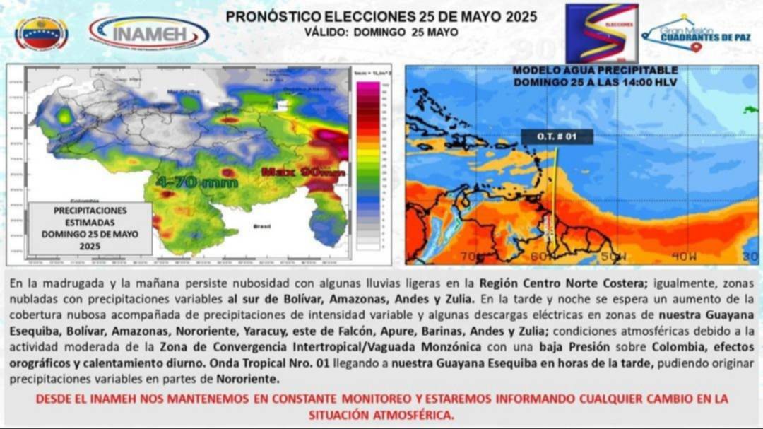 Pronóstico del Inameh: conozca el estado del tiempo para este domingo de elecciones regionales y legislativas