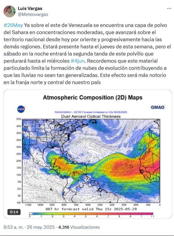 Reportan llegada de polvo del Sahara a Venezuela: así será su recorrido