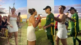 Escándalo viral: novia retira a la fuerza a su pareja de un partido de fútbol