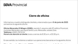 BANCO PROVINCIAL OFICINA MARACAIBO EL MILAGRO (0085) 30 MAY 25