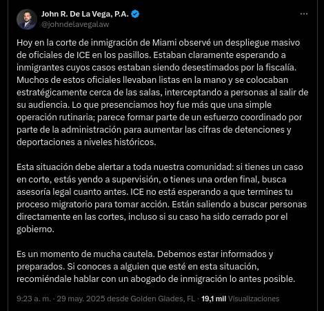 Reportan despliegue masivo de agentes del ICE en corte de inmigración de Miami este 29 de mayo: llevaban listas en la mano