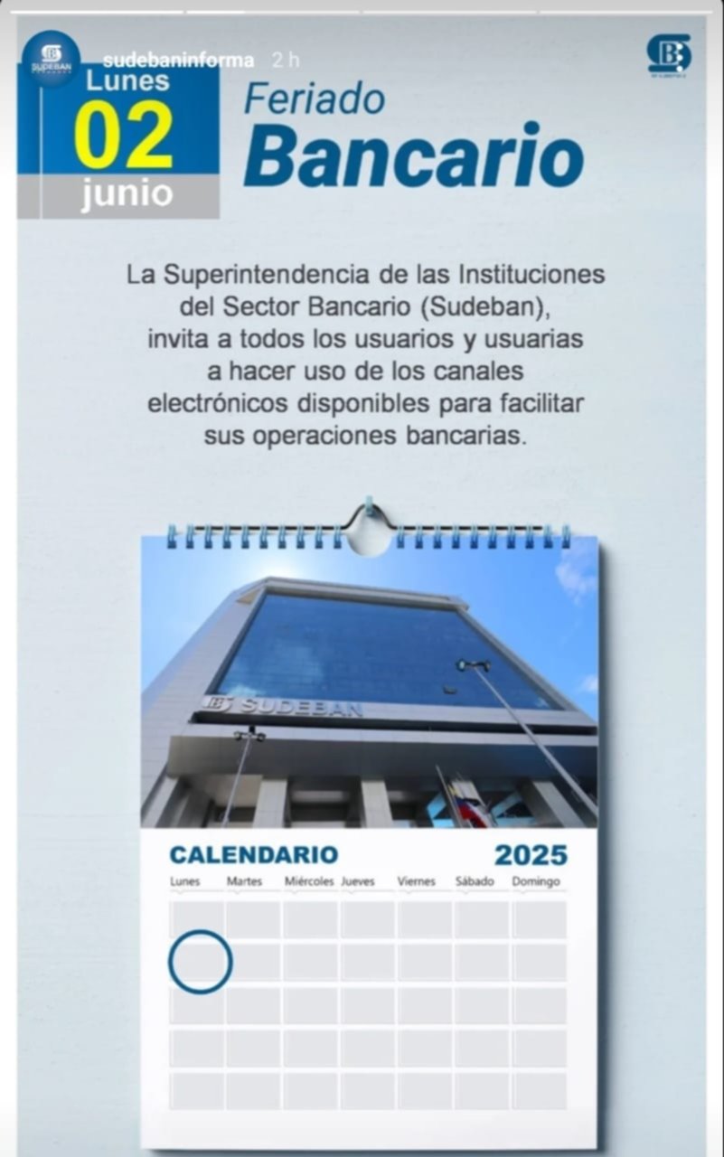 Banca pública y privada no trabajarán el próximo 2 de junio