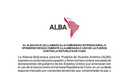 Comunicado: el Alba rechaza declaraciones por parte de EEUU ante amenaza con el "uso de fuerza" en Cuba