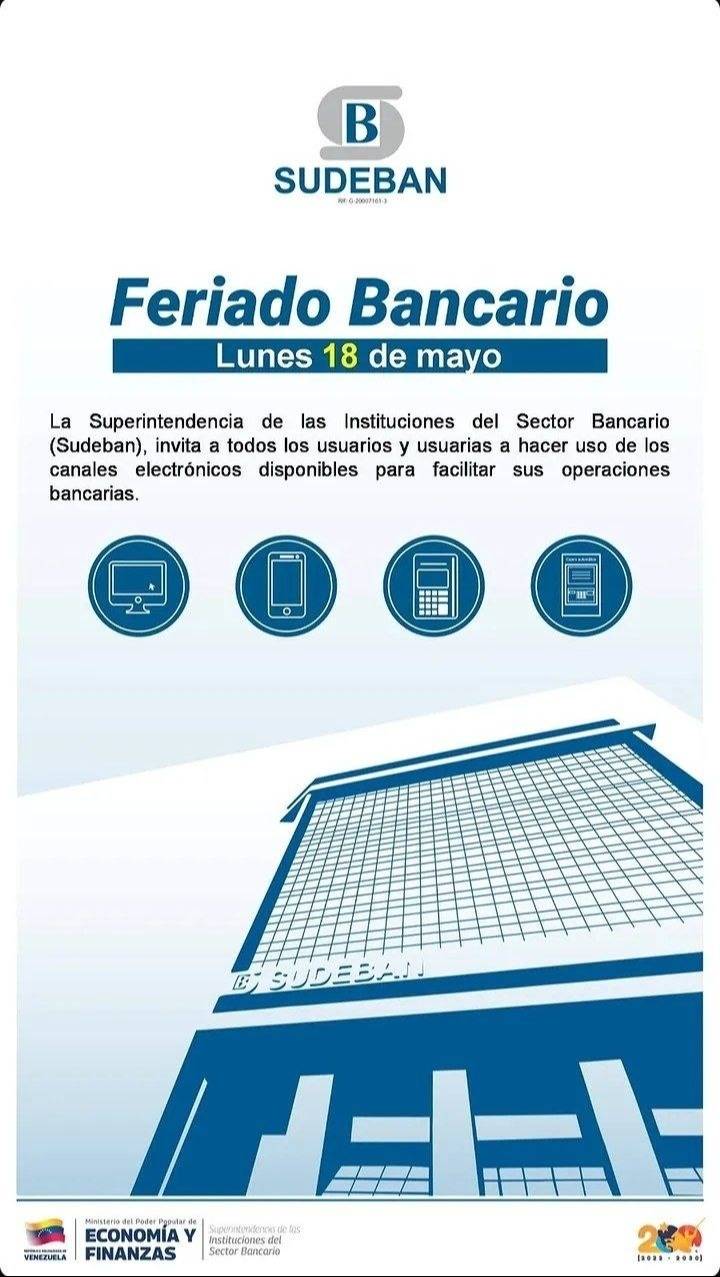 Banca pública y privada venezolana no trabajará el 18 de mayo: detalles