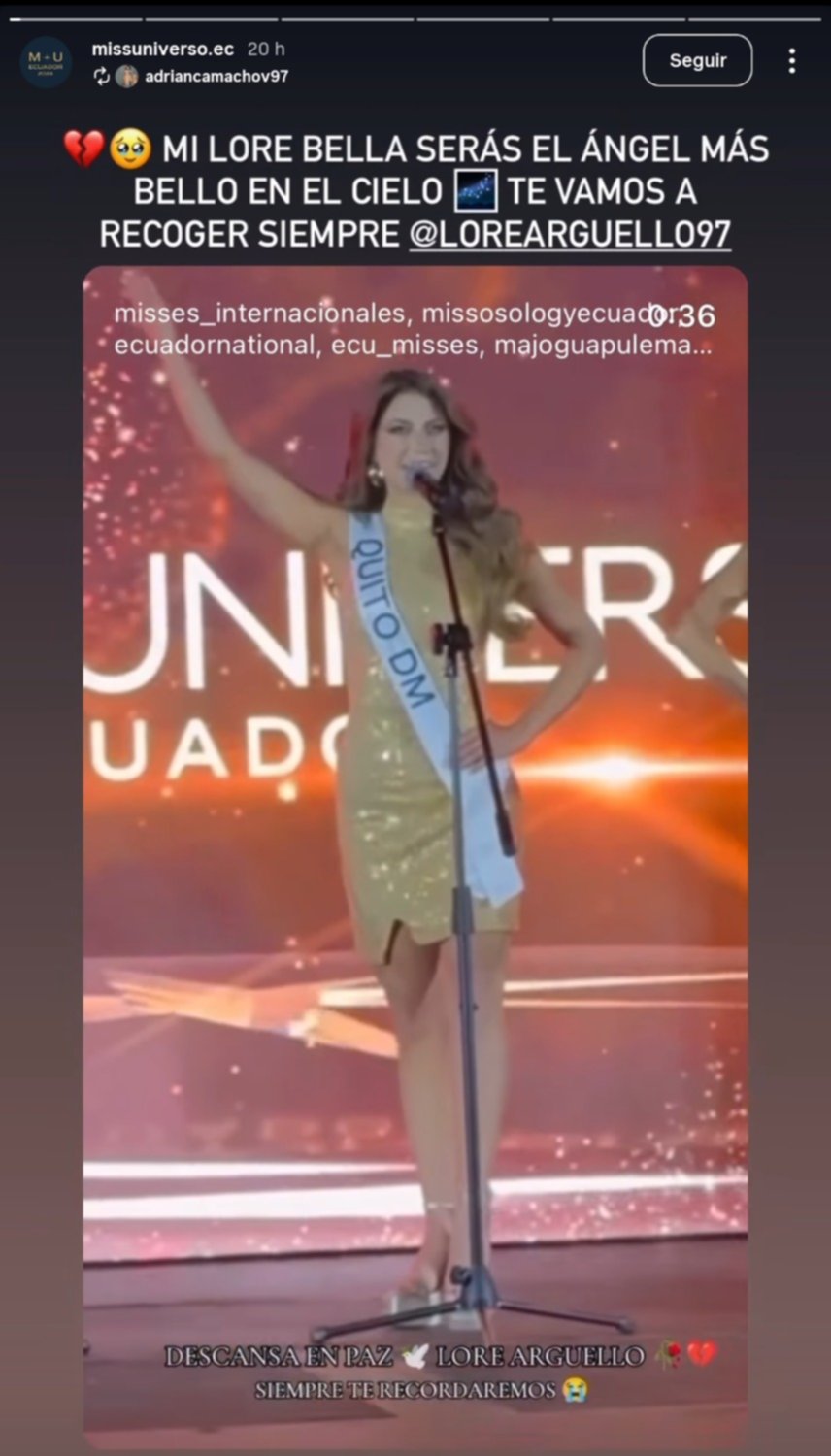 Falleció María Lorena Argüello: joven modelo que brilló en Miss Universo Ecuador 2024 Falleció María Lorena Argüello: joven modelo que brilló en Miss Universo Ecuador 2024